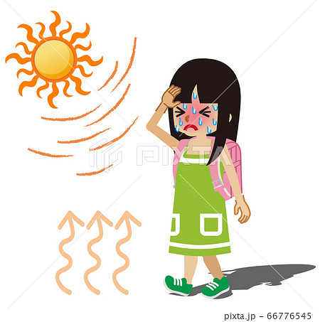 熱中症 ランドセルを背負った小学生の女の子のイラスト素材