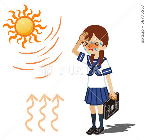 熱中症に苦しむ女子学生のイラスト素材