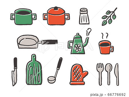 キッチン 雑貨 手書き イラスト セットのイラスト素材