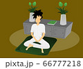 a guy meditate on cushion in room 66777218