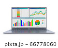 Enterprise financial report with graphs and charts on a screen of modern laptop, front view isolated on white background. Selective focus on display and keyboard. Profit growth chart. 3d rendering 66778060