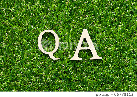 Wood alphabet letter in word QA (abbreviation of quality assurance or question and answer) on green grass background Wood alphabet letter in word QA (abbreviation of quality assurance or question and answer) on green grass background 66778112