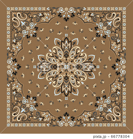 Vector ornament Bandana Print. Traditional ornamental ethnic pattern with paisley and flowers. Silk neck scarf or kerchief square pattern design style, best motive for print on fabric or papper. 66778304