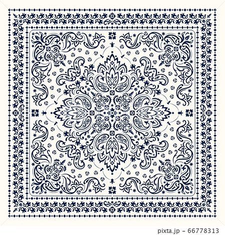 Vector ornament Bandana Print. Traditional ornamental ethnic pattern with paisley and flowers. Silk neck scarf or kerchief square pattern design style, best motive for print on fabric or papper. 66778313