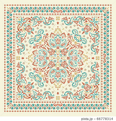 Vector ornament Bandana Print. Traditional ornamental ethnic pattern with paisley and flowers. Silk neck scarf or kerchief square pattern design style, best motive for print on fabric or papper. 66778314