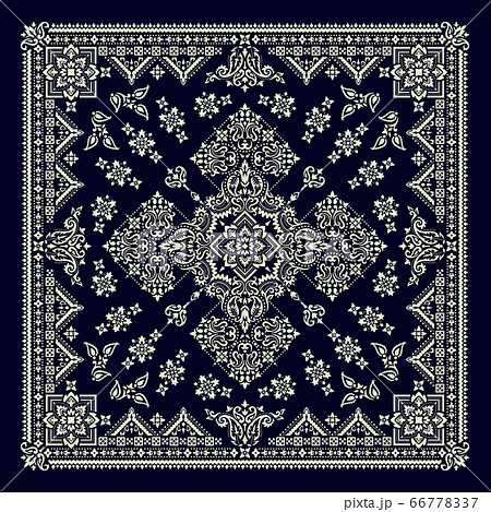 Vector ornament Bandana Print. Traditional ornamental ethnic pattern with paisley and flowers. Silk neck scarf or kerchief square pattern design style, best motive for print on fabric or papper. Vector ornament Bandana Print. Traditional ornamental ethnic pattern with paisley and flowers. Silk neck scarf or kerchief square pattern design style, best motive for print on fabric or papper. 66778337
