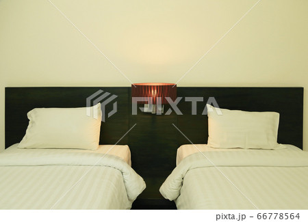 Night scene image of comfortable pillows and bed, 66778564