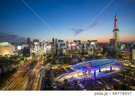 愛知県 名古屋都市風景 オアシス21 テレビ塔夕景 愛知県 名古屋都市風景 オアシス21 テレビ塔夕景 66778937