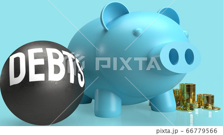 The piggy bank and Debts metal ball 3d rendering  for Financial concept 66779566