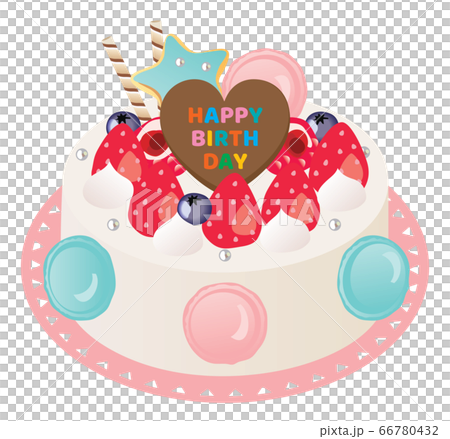 苺と生クリームとマカロンのお誕生日ケーキ 66780432