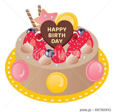 苺とチョコレートとマカロンのお誕生日ケーキのイラスト素材