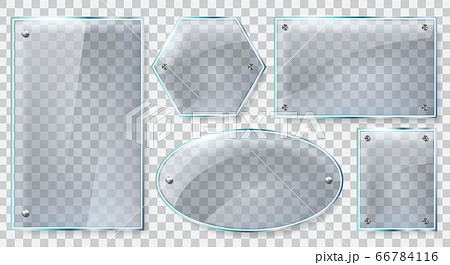 Realistic glass frames. Reflective glass plate, clear glass or plastic 3d banners, reflecting glass mockups isolated vector illustration set 66784116