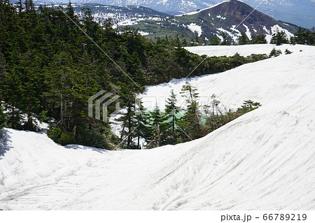 残雪の八幡平メガネ沼と鏡沼 残雪の八幡平メガネ沼と鏡沼 66789219