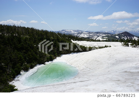残雪の八幡平メガネ沼と鏡沼 66789225