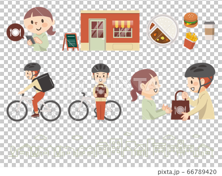 フードデリバリーサービスのイラストレーションのセット 66789420
