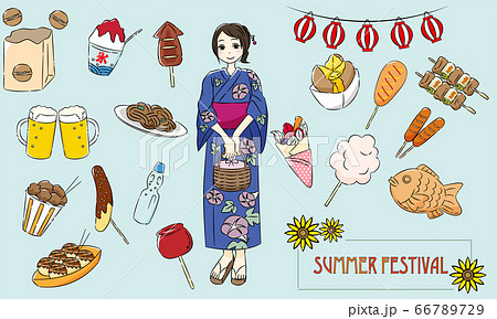 夏祭り 食べ物 アイコン セットのイラスト素材