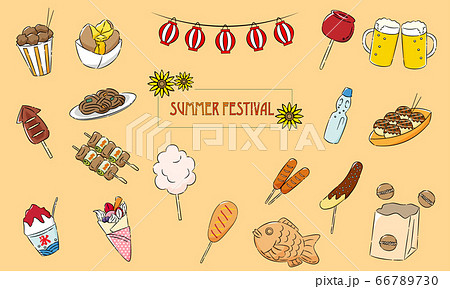 夏祭り 食べ物 アイコン セットのイラスト素材