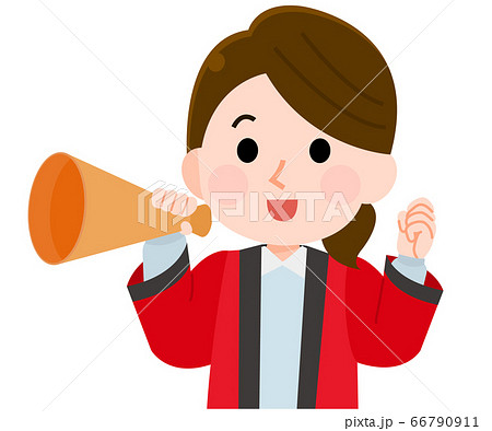 メガホンで声援を送る　ハッピの女性店員　イラスト 66790911