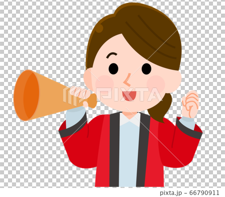 メガホンで声援を送る　ハッピの女性店員　イラスト 66790911