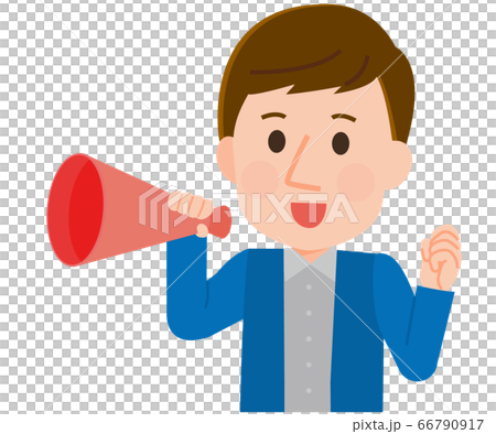 Illustration of a man cheering with a megaphone Illustration of a man cheering with a megaphone 66790917