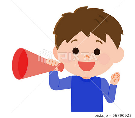 メガホンで声援を送る 男の子 イラストのイラスト素材