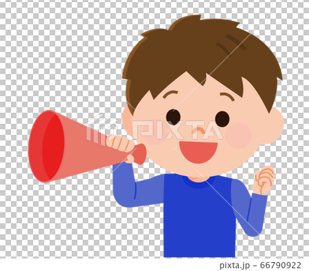 Illustration of a boy cheering with a megaphone Illustration of a boy cheering with a megaphone 66790922