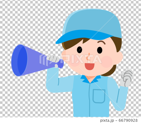 メガホンで声援を送る 女性作業員02 イラストのイラスト素材
