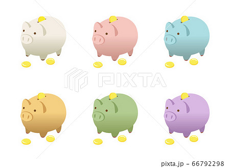 カラフルな豚の貯金箱とコインのイラスト素材 [66792298] - PIXTA