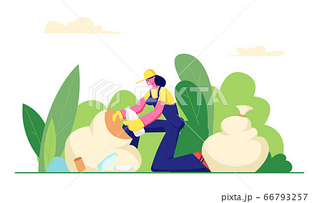 Volunteer Female Character Cleaning Garbage Volunteer Female Character Cleaning Garbage 66793257