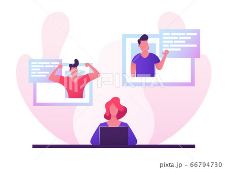Young Woman on Dating Site. Beautiful Single Woman Browsing Online Date Website Using Laptop. Attractive Girl Sitting at Computer 66794730