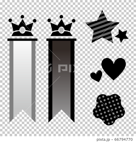王冠の付いた縦型の旗 星やハートのアイコンのイラスト素材