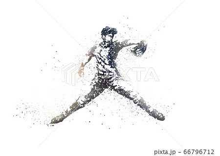 野球ピッチャーのシルエット 白黒の粒子 背景透明のイラスト素材