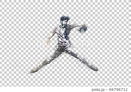 野球ピッチャーのシルエット 白黒の粒子 背景透明のイラスト素材