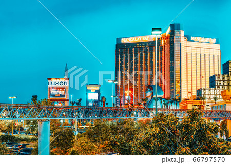 Main street of Las Vegas-is the Strip in evening 66797570