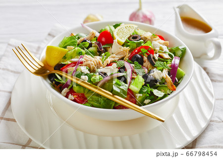chicken meat, olives, red onion, veggies salad chicken meat, olives, red onion, veggies salad 66798454