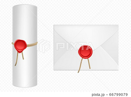 White envelope and scroll with red wax template 66799079