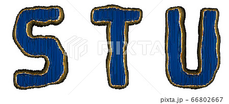 Set of alphabet letters S, T, U made of industrial metal blue color. Isolated white background. 3d Set of alphabet letters S, T, U made of industrial metal blue color. Isolated white background. 3d 66802667