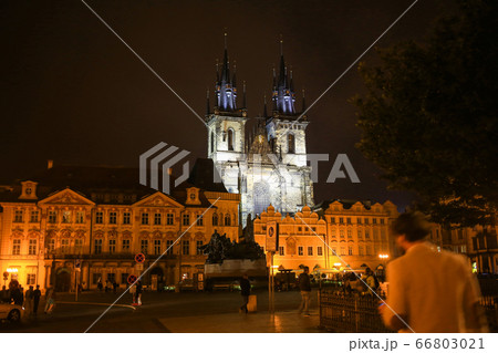 Famous Tyn Church in Prague on Old Town Square in Famous Tyn Church in Prague on Old Town Square in 66803021