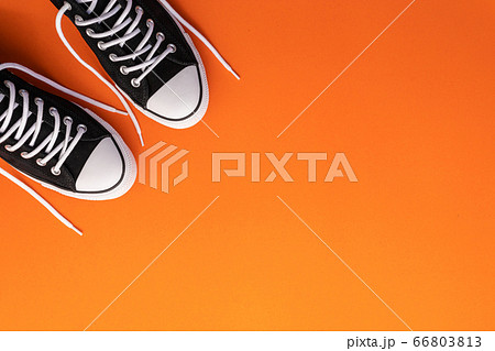 Top view new black fashion shoe with white rope on Top view new black fashion shoe with white rope on 66803813