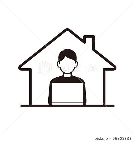 リモートワーク 自宅でパソコンのイラスト素材