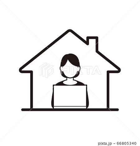 リモートワーク 自宅でパソコンのイラスト素材