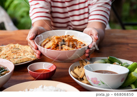 Thai local homemade food red curry with chicken in ceramic bowl Thai local homemade food red curry with chicken in ceramic bowl 66806850