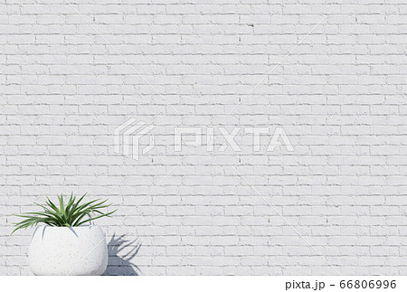白いレンガ壁の背景に観葉植物のイラスト素材