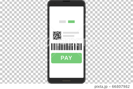 スマホ決済アプリの利用画面を開くスマートフォンのイラスト素材
