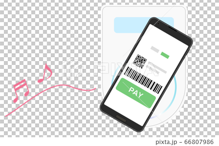 スマホ決済アプリで支払いをするキャッシュレスのイメージイラストのイラスト素材
