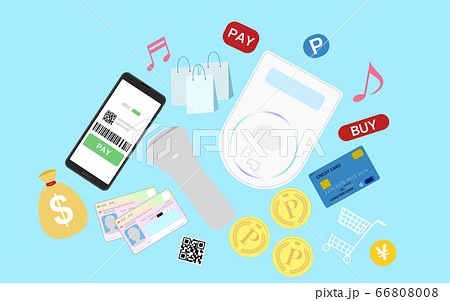 スマホ決済アプリやクレジットカードでの支払のイラスト素材