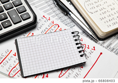 Top view of office employee's desk - work with 66808403