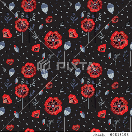 Red Poppy Wildflower Botanical Pattern Red Poppy Wildflower Botanical Pattern 66813198