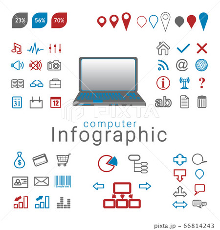 Set of computer infographic icons. Flat design media pictogram symbols. 66814243