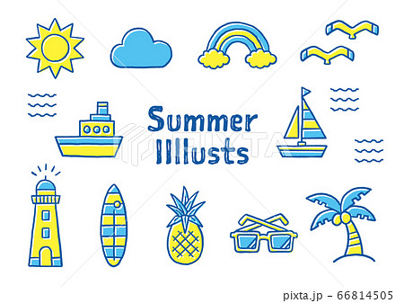 Summer Sea Resort Icon Hand Drawn Illustration Set Stock Illustration
